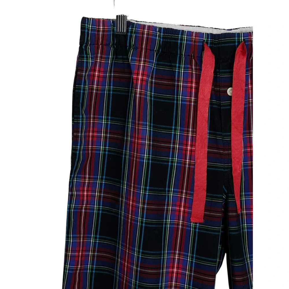 J.Crew L Red Black Green Plaid Cotton Pajama Pants Drawstring‎ Pockets Sleep